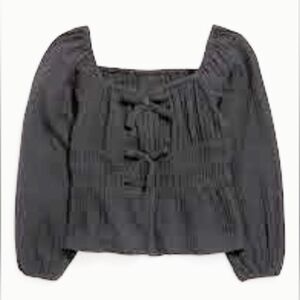 Old Navy Girls (Small/6-7) Black Smocked Long Sleeve Double Weave Bow Blouse/Top